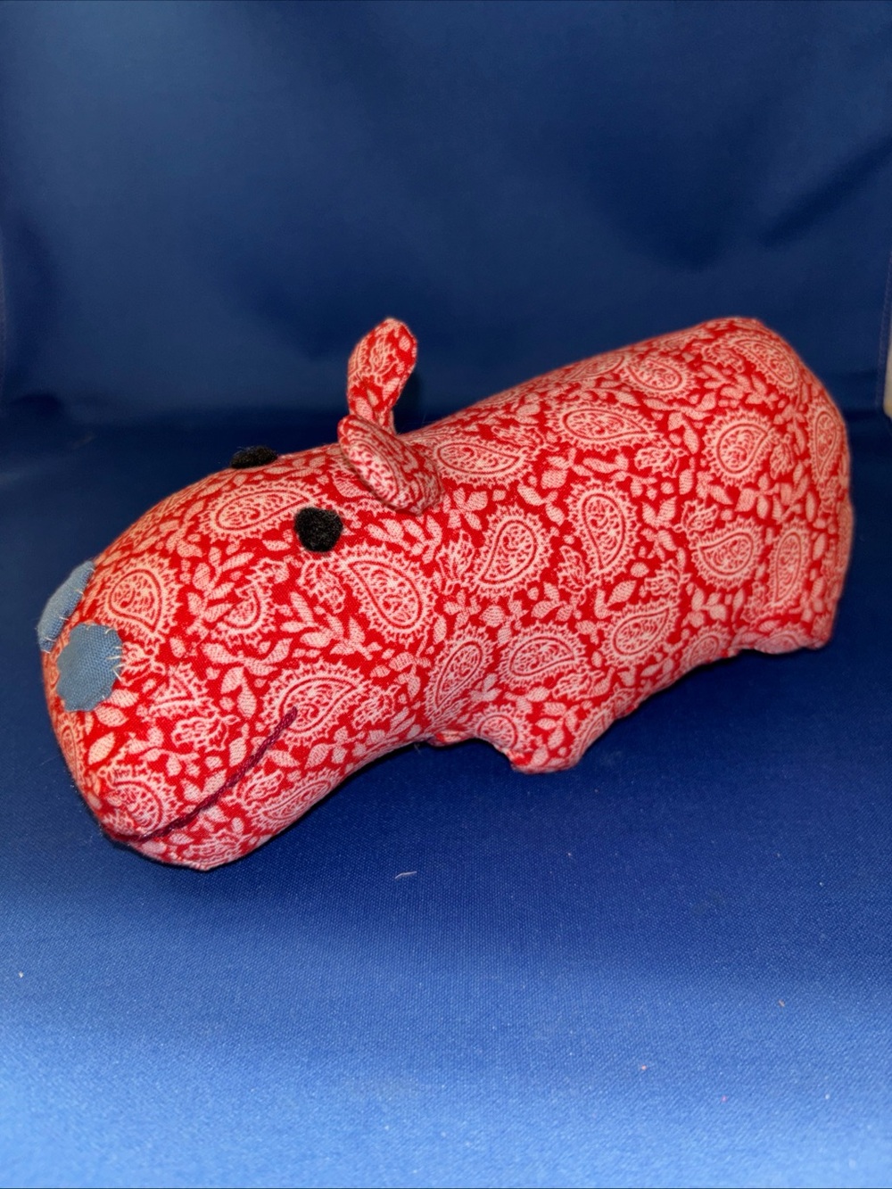 Homemade Sewn House Hippo Paisley Red Bandana Plush 7.5 Inches Nursery Kids